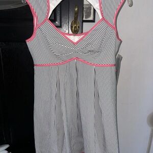 London Times Sundress Size 6 Blue White Stripes Seersucker Size 6 NWT NEW